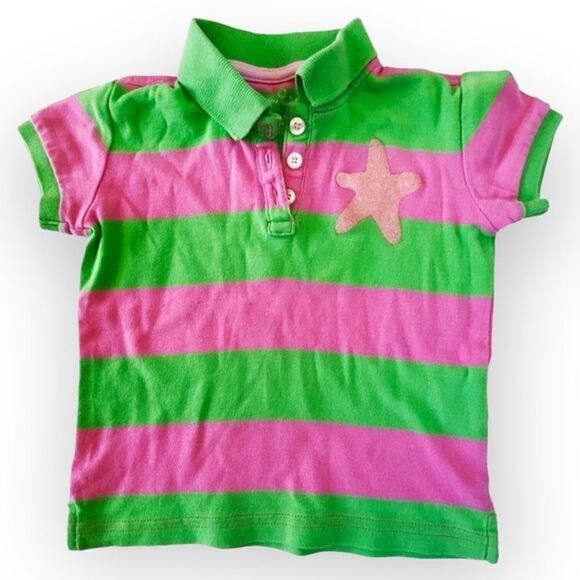 Lilly Pulitzer Toddler Girls Short Sleeve Starfish Appliqué Striped Polo Size 2 - Picture 1 of 4